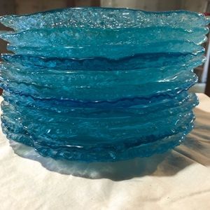 Blue glass serving dish and 12 cocktail plates